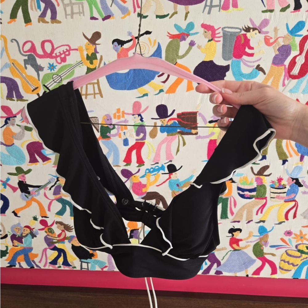 Black Ruffled Top with White Trim